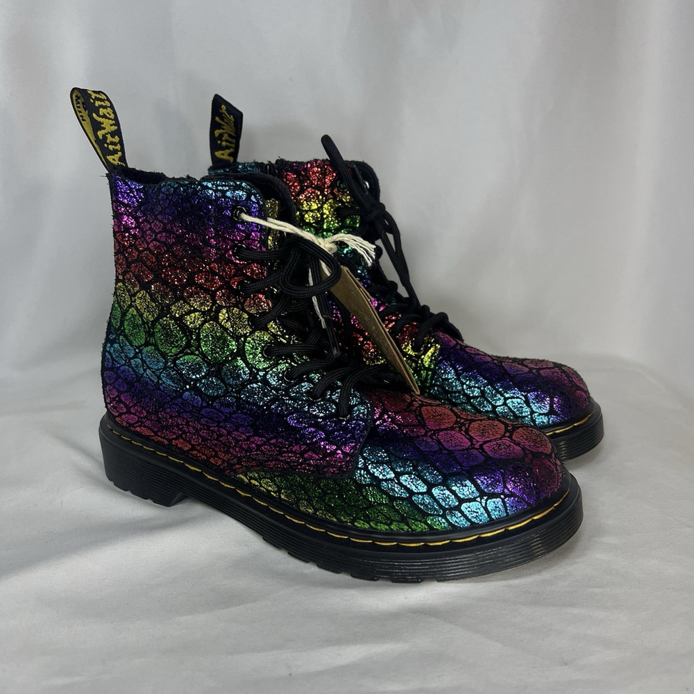 Dr. Martens 1460 Pascal Boots Women's 5 Rainbow Metallic Suede Combat Goth